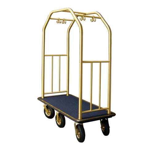 Premium Bellman Cart, 71x49x25, Burgundy Carpet, Black Bumper & Wheels, Satin Brass